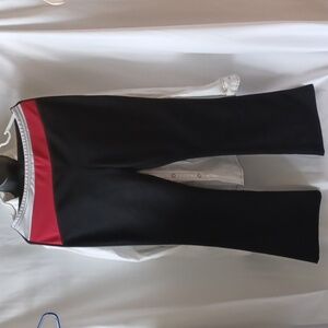 Y2K track pants vintage black with white red stripes polyester wide leg 90s M